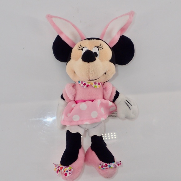 Disney Baby Minnie Mouse Pink Polkadot Dress Bunny Plush With Rattle Feet 8" - Picture 10 of 12